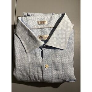 Peter Millar 100% Linen Men's‎ 2XL Button Up Shirt Geometric Print Long Sleeve